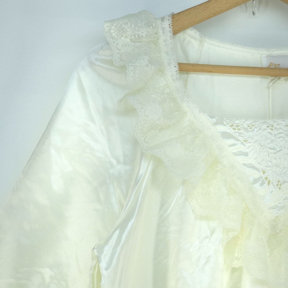 Vintage Llise Stevens Nightgown Womens Medium White Satin Lace Ruffle Cuffs Long - Picture 9 of 16